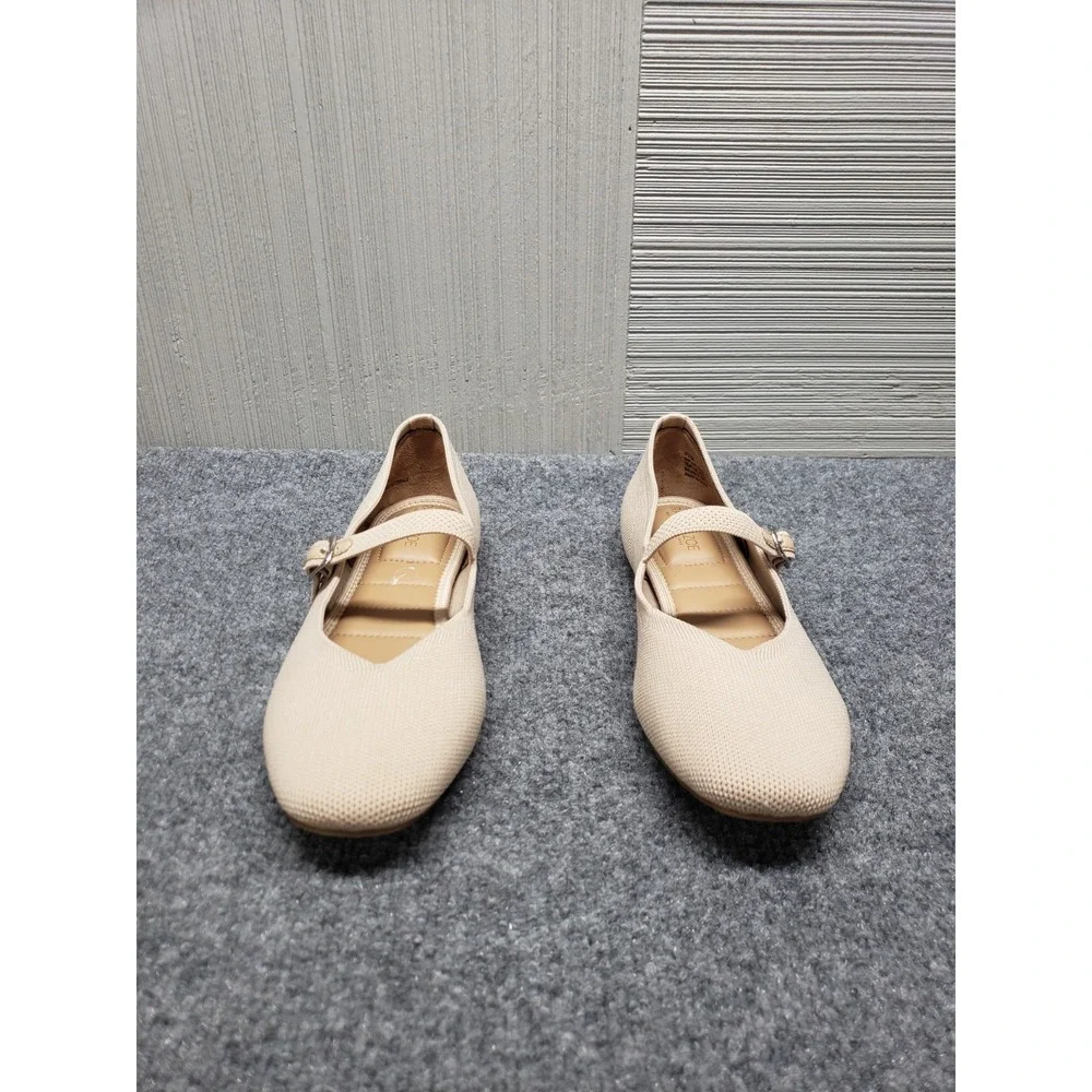 Rachel Zoe Women Mary Jane Ballet 10M Beige Adjustable Strap Flat Comfort Shoes
